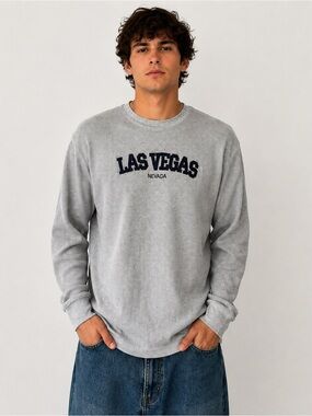 Las Vegas Nevada Waffle Knit Thermal Long Sleeve Shirt Men’s M Gray Medium
